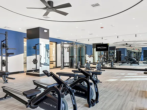 The Breton, multifamily by HH Designers in Bayonne, NJ, fitness center training zone