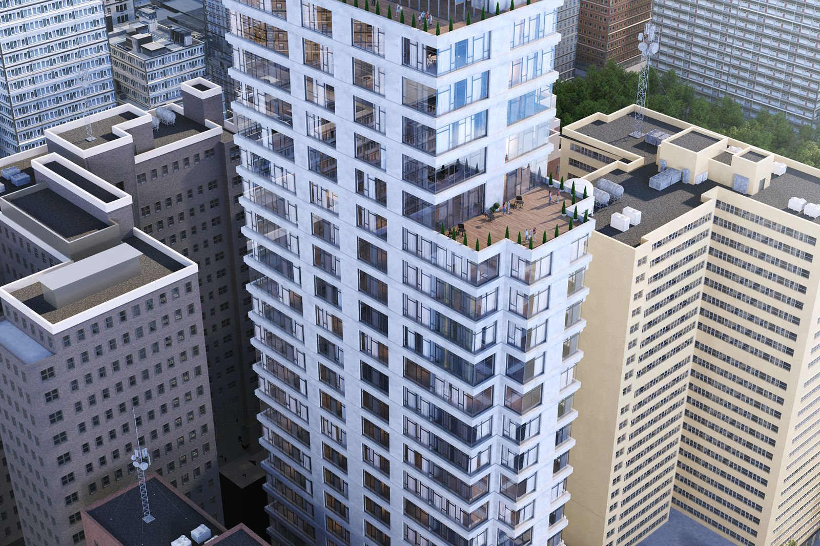 Walnut Tower multifamily tower exterior by HH Designers