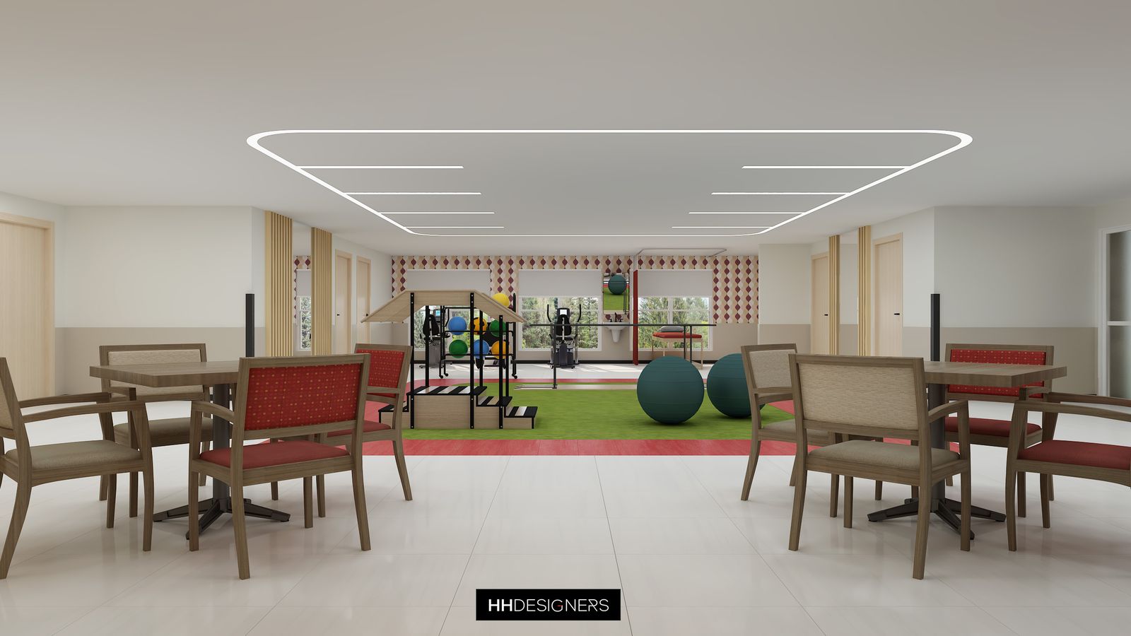 The Lodge Health and Rehabilitation Center lounge design by HH Designers