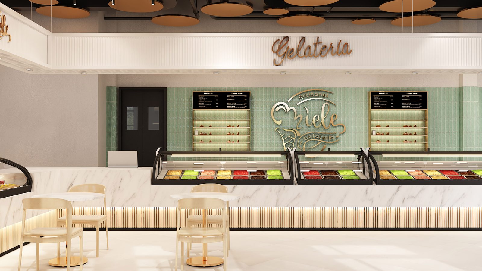 Miele Gelato dessert shop design by HH Designers